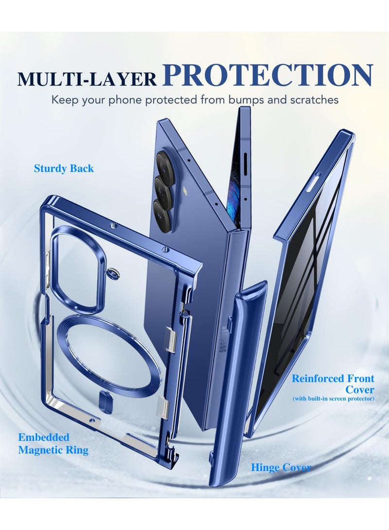 بيرفي جراب لهاتف سامسونج جالاكسي زد فولد 7 مزوّد بواقي شاشة خصوصية، متوافق مع MagSafe، مع حامل مخفي، تصميم شفاف مطلي، حماية كاملة للجهاز، نحيف، مقاوم للصدمات، جراب صلب لهاتف سامسونج جالاكسي زد فولد 7، أزرق. - Image 5